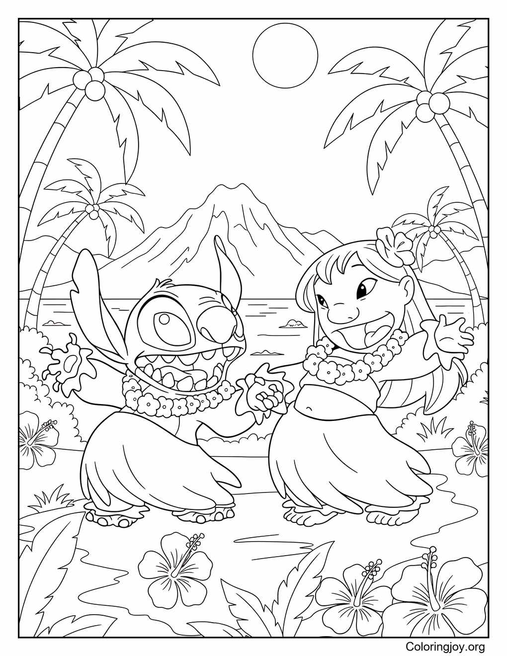 lilo y Stitch Bailan página para colorear