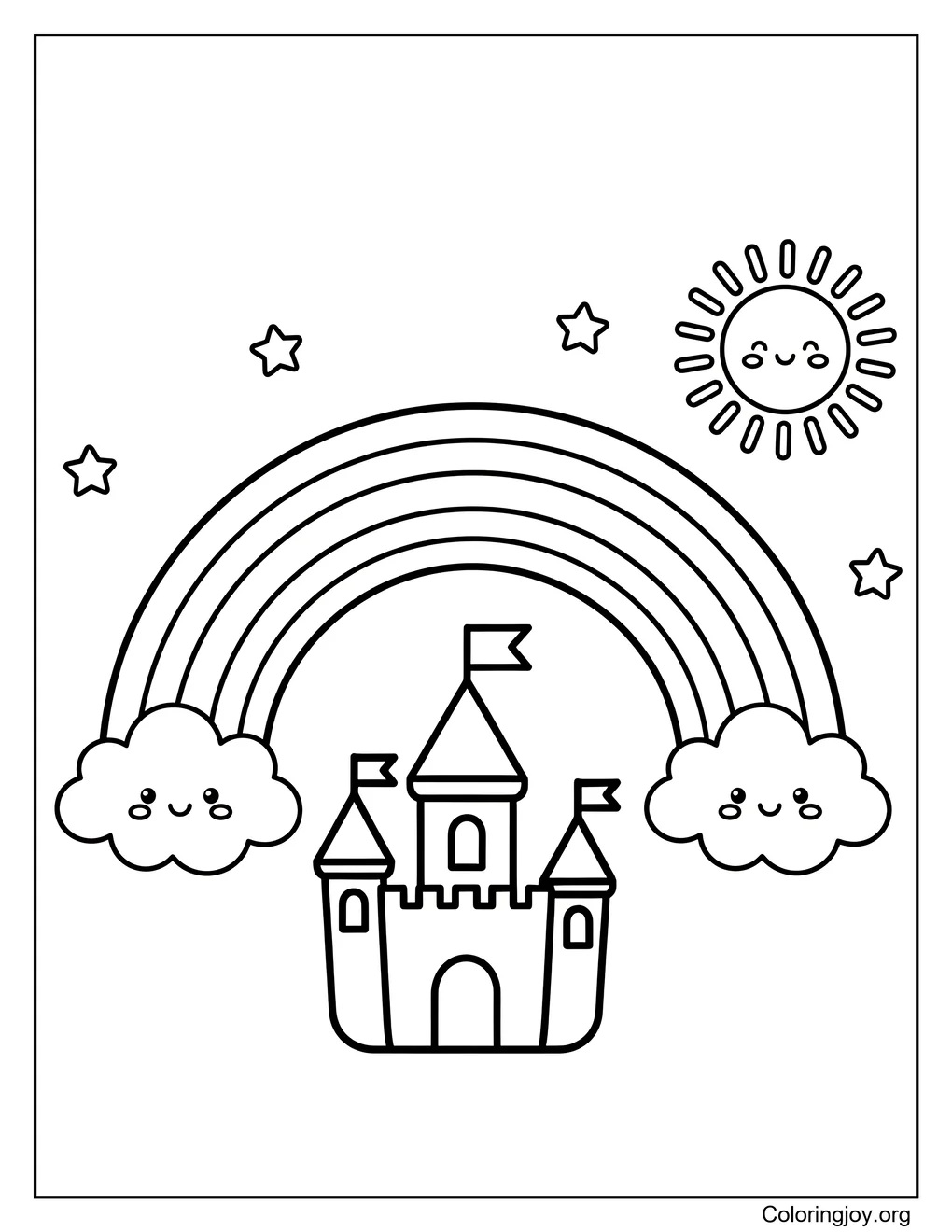 Schloss mit Regenbogen Malvorlage