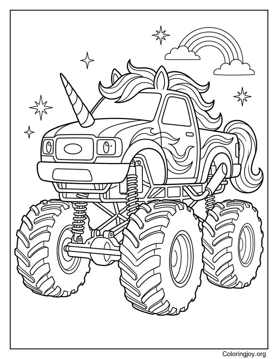 Unicorn Monster Truck Cute Coloring Sheet coloring page