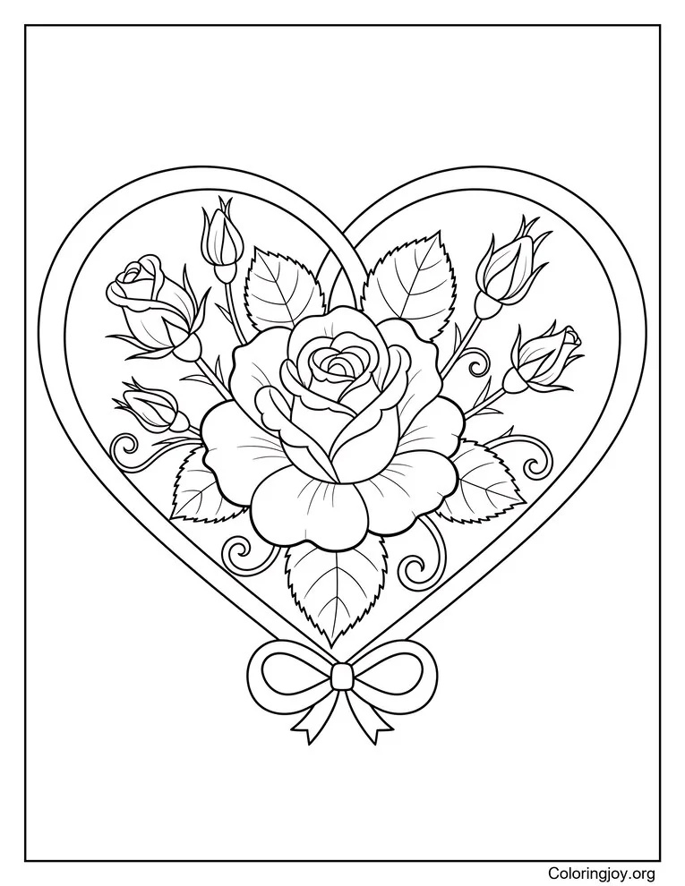 Rose Heart Coloring Page