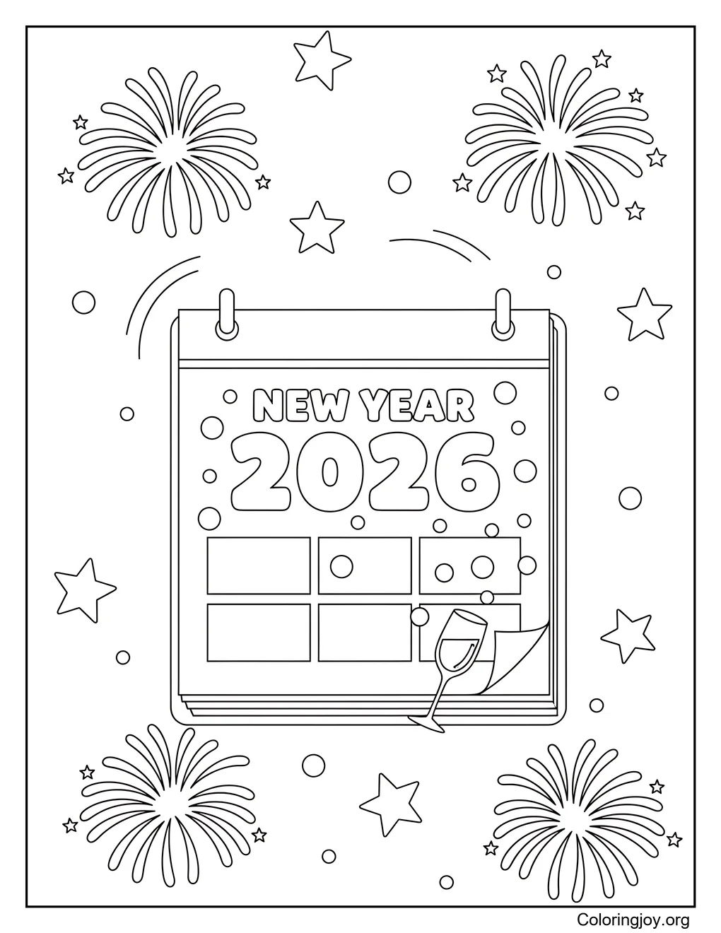 New Year calendarfor coloring coloring page