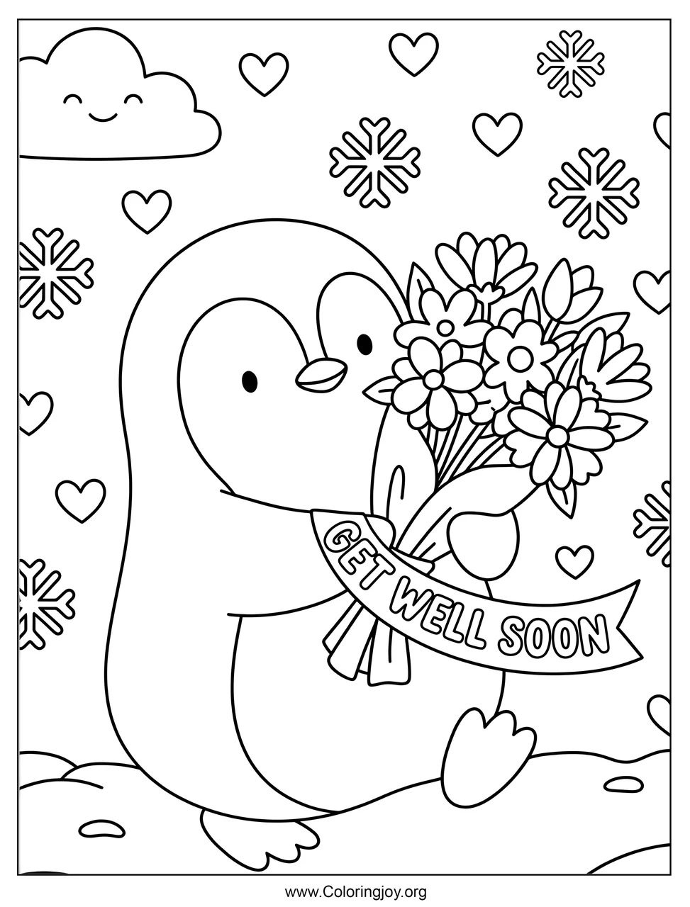 Pingüino entregando flores