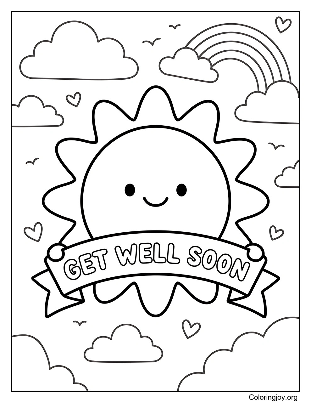 Sol sonriente con mensaje "Que te mejores pronto"