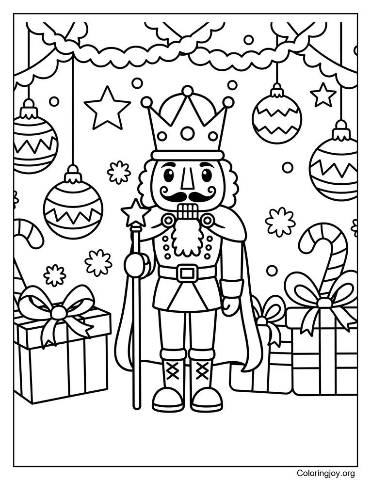 Royal Nutcracker Coloring Page with Festive Details
