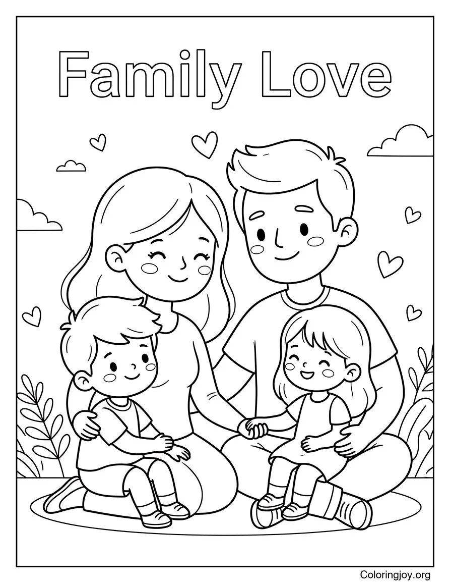 Tempo con la famiglia in estate Pagina da colorare Scena commovente disegno da colorare