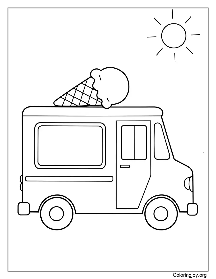 Ice Cream Truck On Sunny Street Day coloring page