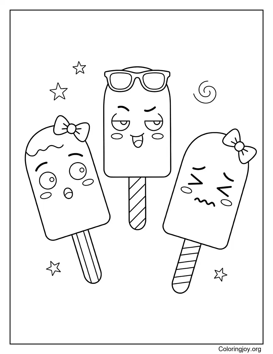 Kawaii Style Popsicle Friends Illustration coloring page