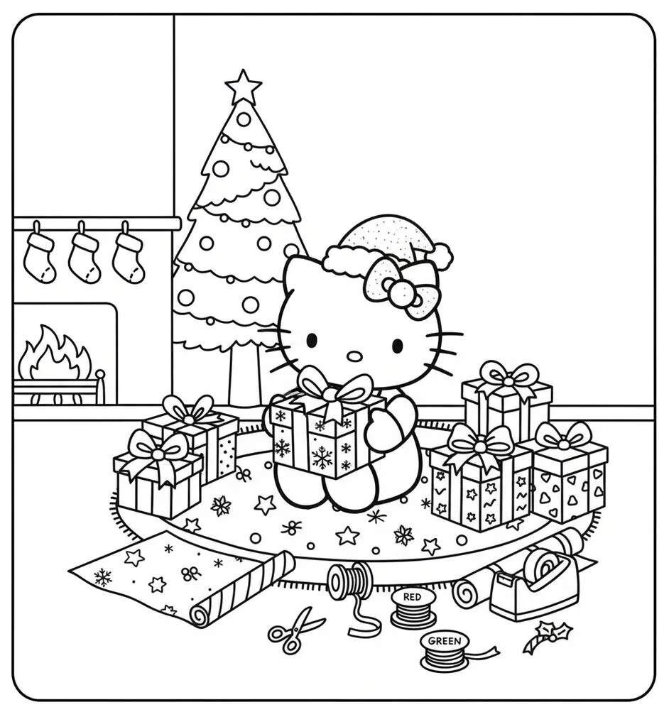 Hello Kitty Envoltorio de regalos festivo navideño