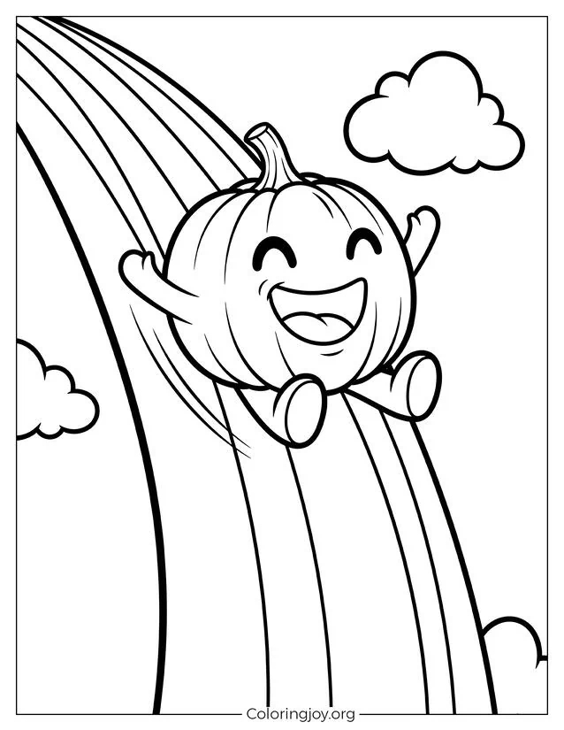 Calabaza deslizándose sobre un arcoíris página para colorear