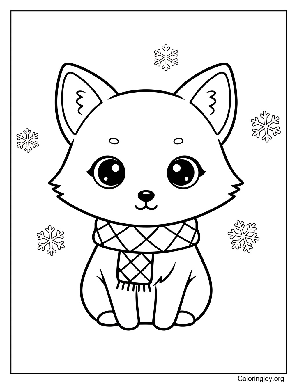 Baby Arctic Fox,Color a smiling fox staying warm.