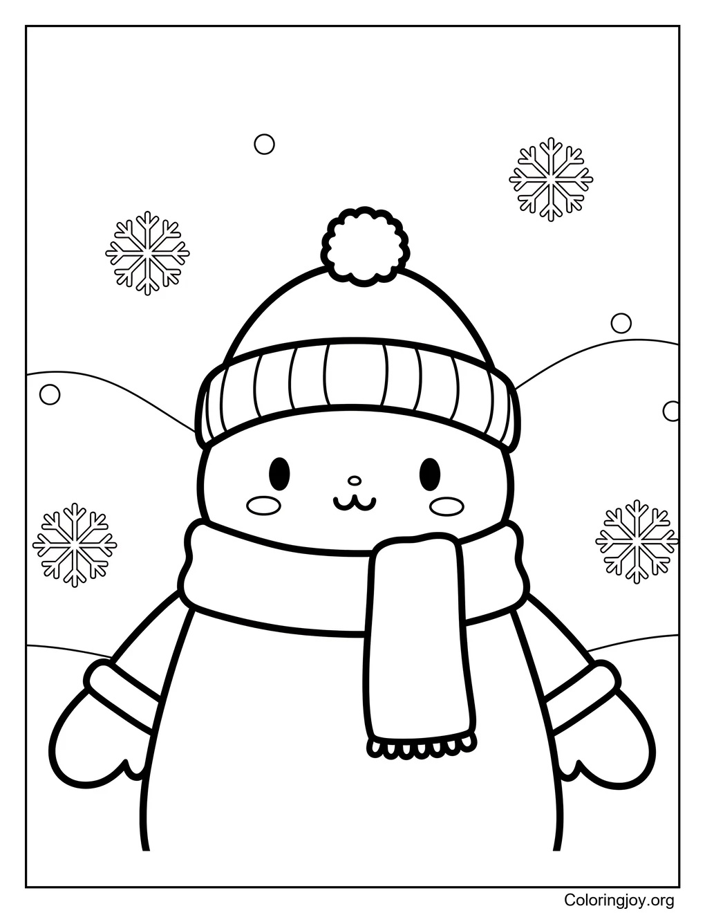 Kawaii Winter Character and Snow Hills
