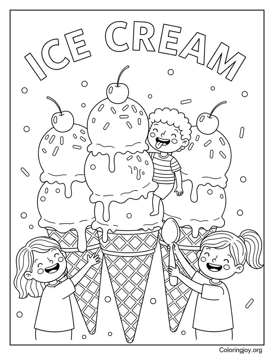 Gelato dolcetti Pagina da colorare estiva carina per bambini disegno da colorare