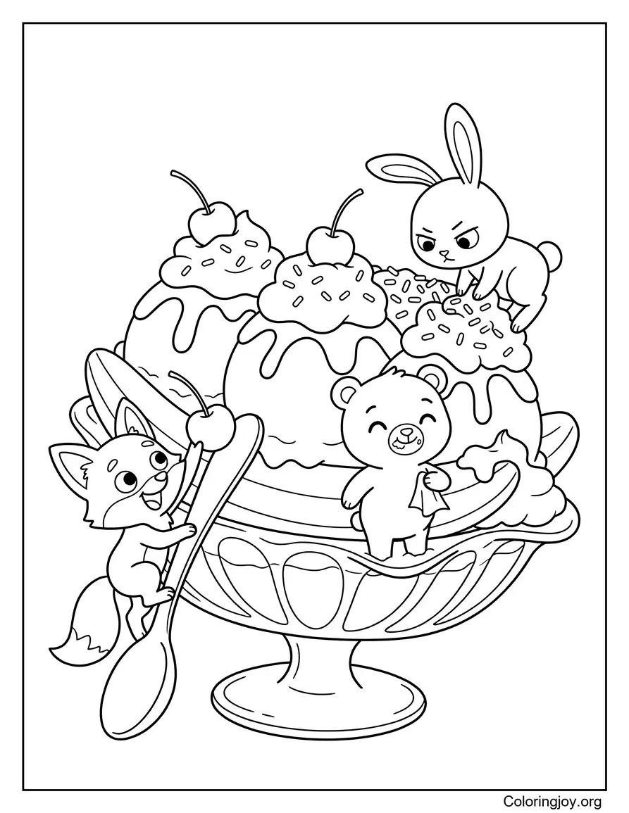 Giant Banana Split Party Scene coloring page