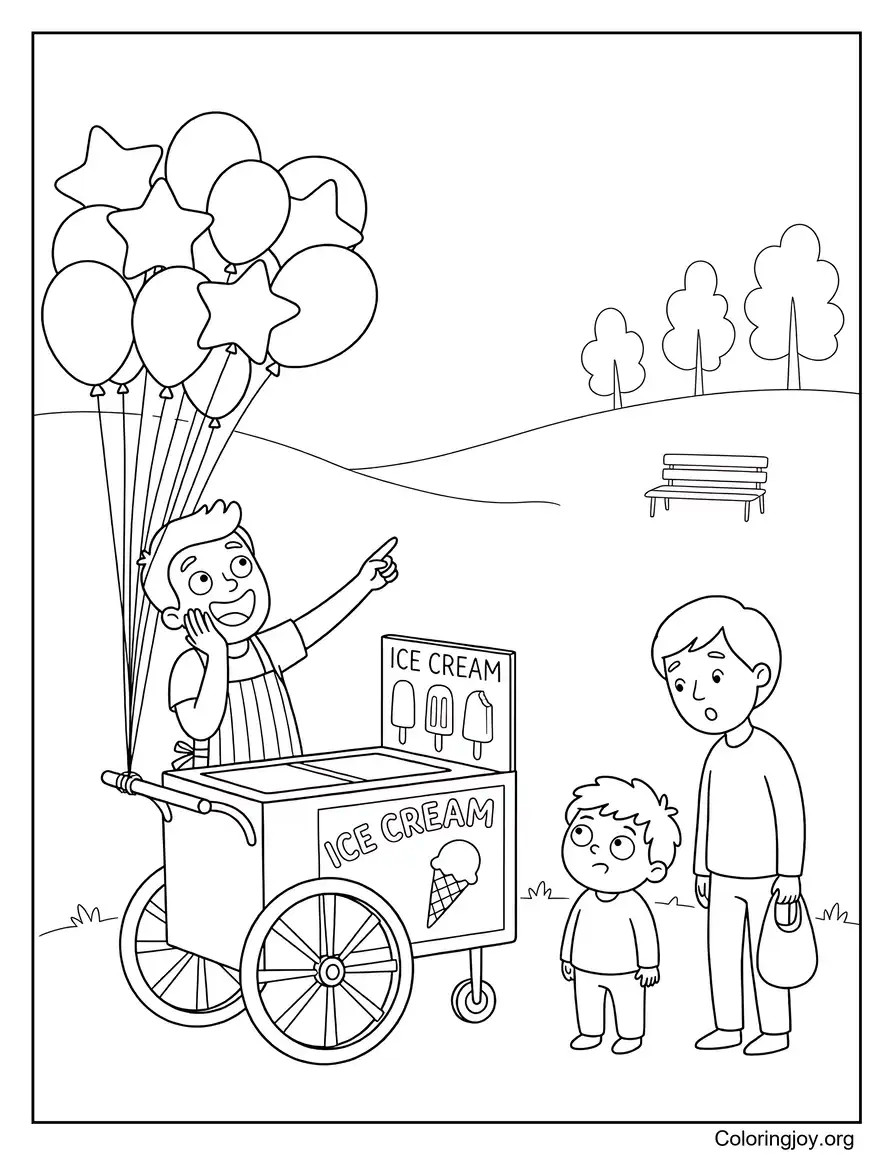 Ice Cream Cart Decorated With Balloons coloring page