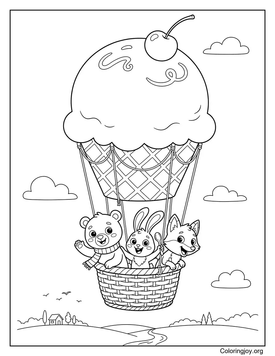 Ice Cream Cone Hot Air Balloon Ride coloring page