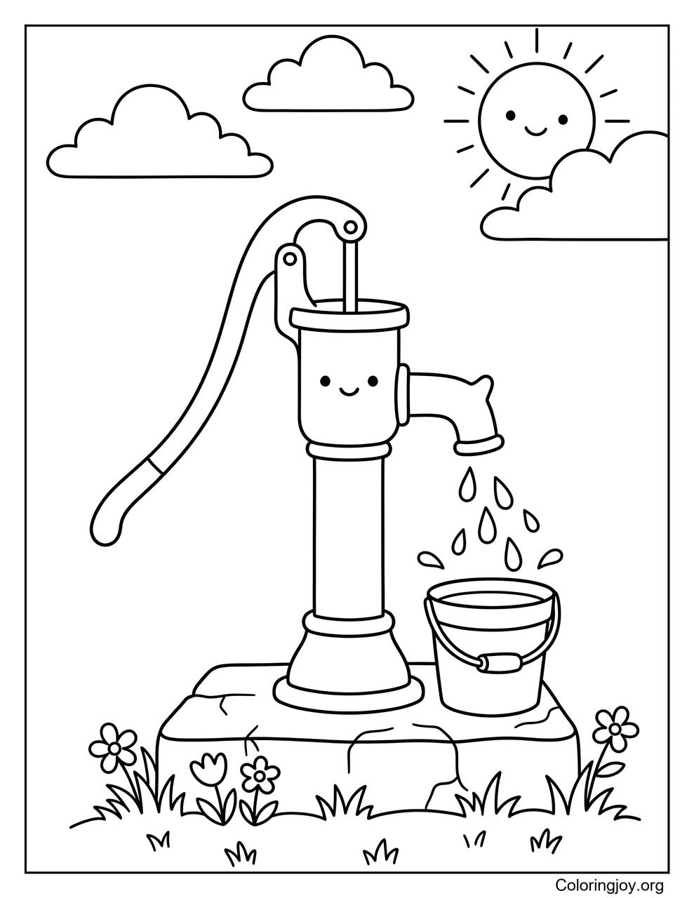 Eine Handpumpe saugt Wasser aus dem Boden.