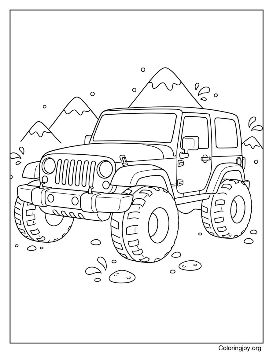 Jeep Wrangler on an Off-Road Trail coloring page
