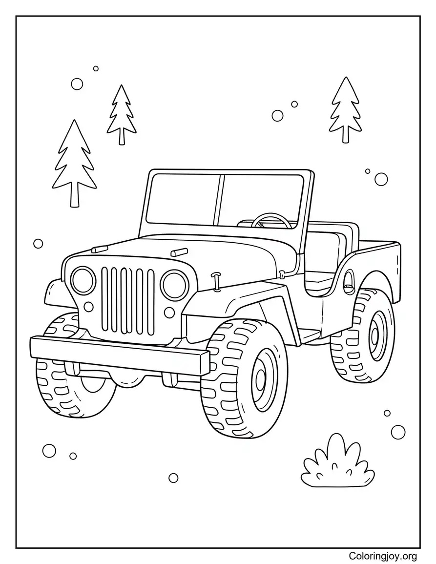 Vintage Willys Jeep Scene coloring page