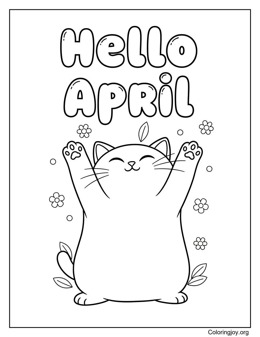 Abril dulce gatito página para colorear
