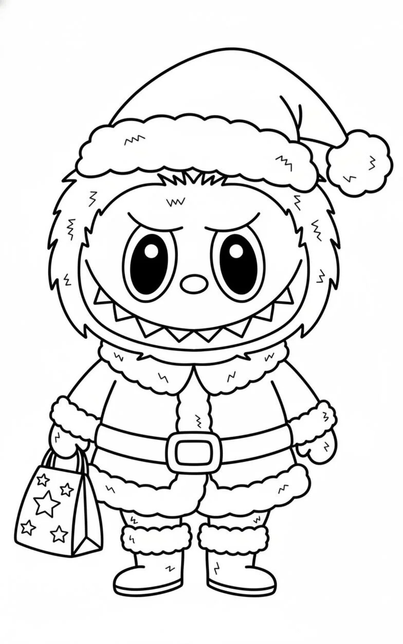 Pagina da colorare di Natale del vestito da Babbo Natale di Labubu