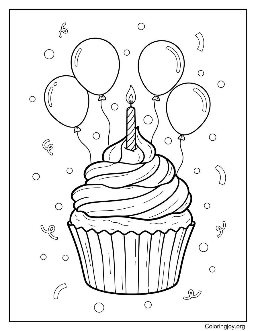 Coloriage de fête de cupcakes d'anniversaire