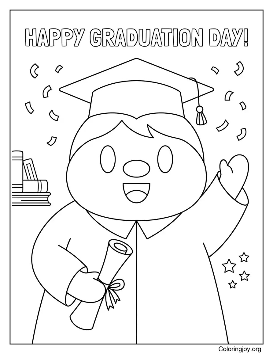 Happy Graduation Day With Books Stars And Diploma coloring page