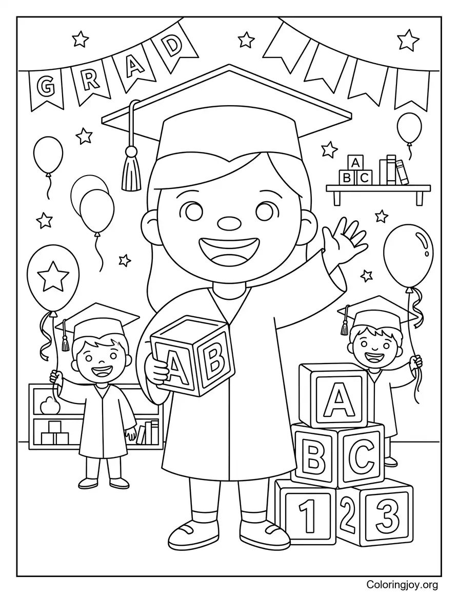 Happy Preschool Graduation With Abc Blocks coloring page
