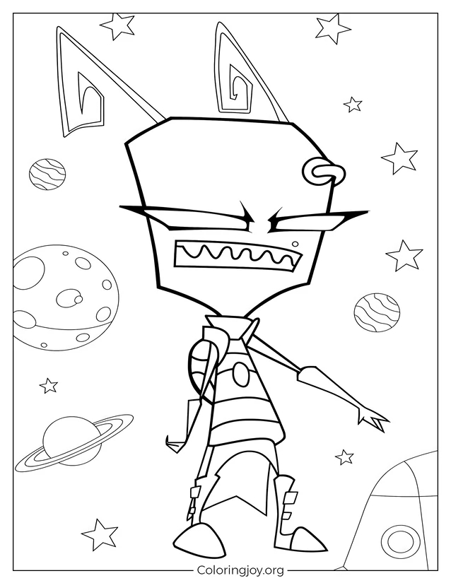 Hoja para colorear Invader Tak Standing Orgulloso