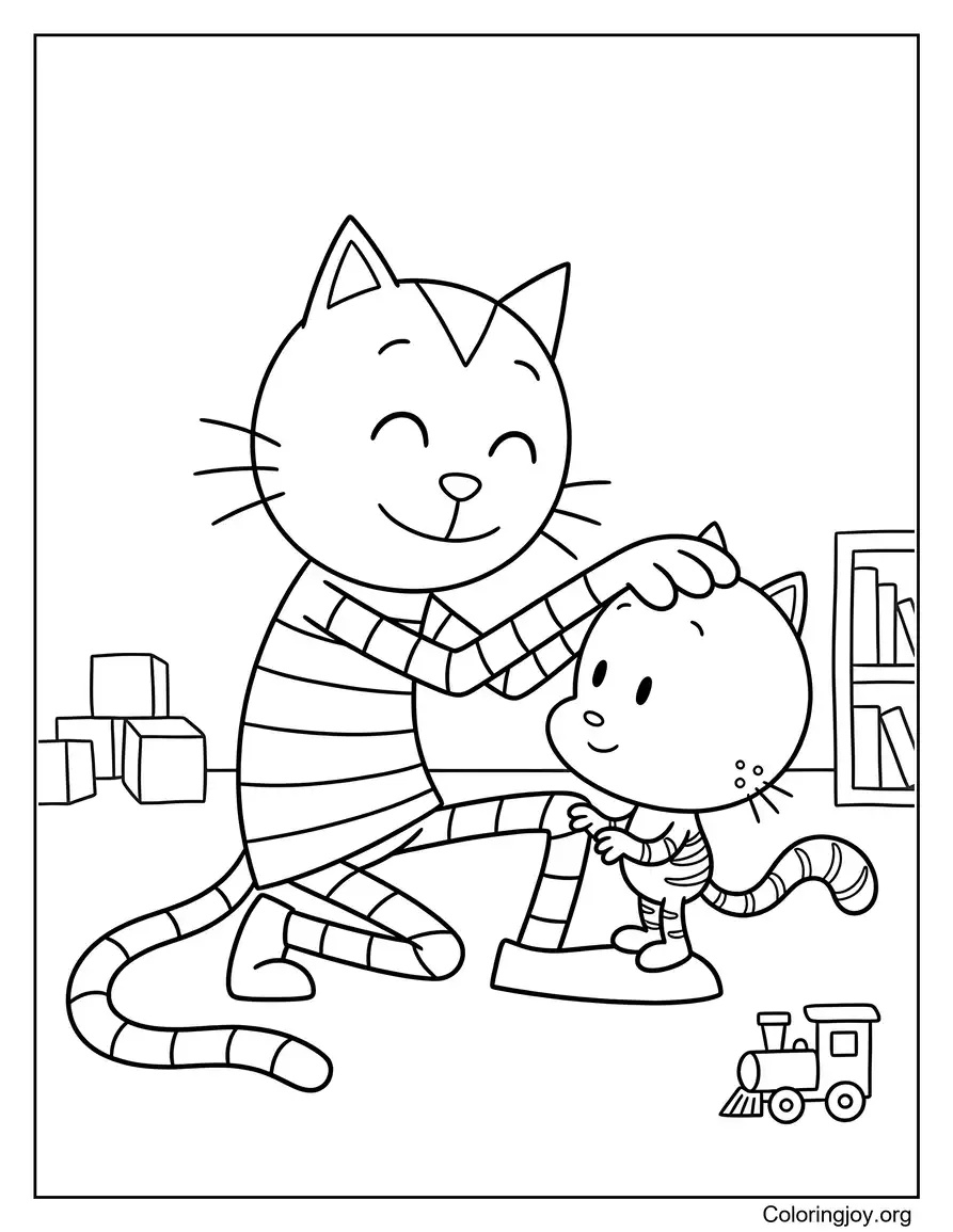 Petey el gato y Lil Petey momento padre hijo página para colorear