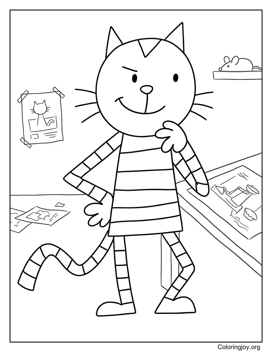 Petey el gato planeando algo divertido página para colorear