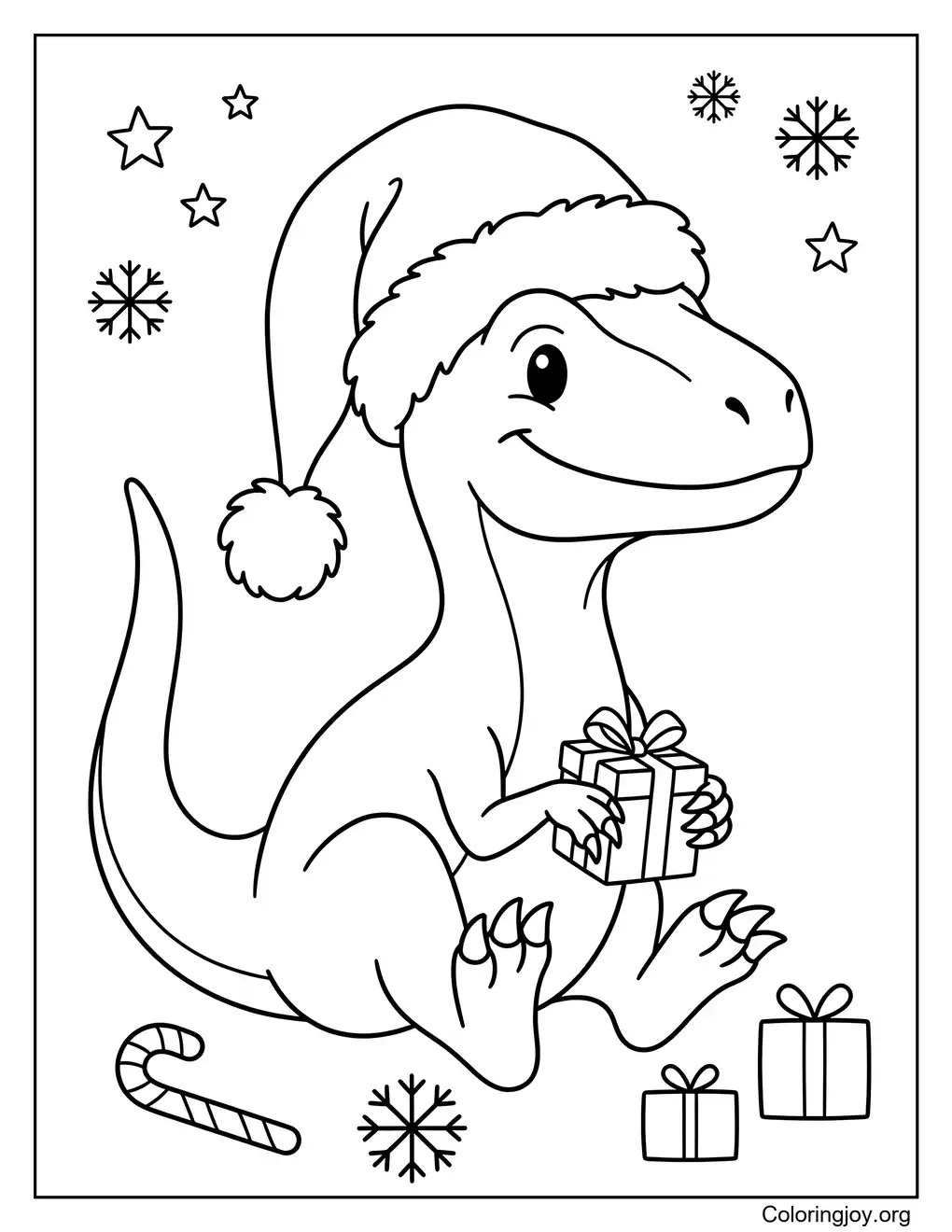 Christmas Velociraptor With Santa Hat coloring page