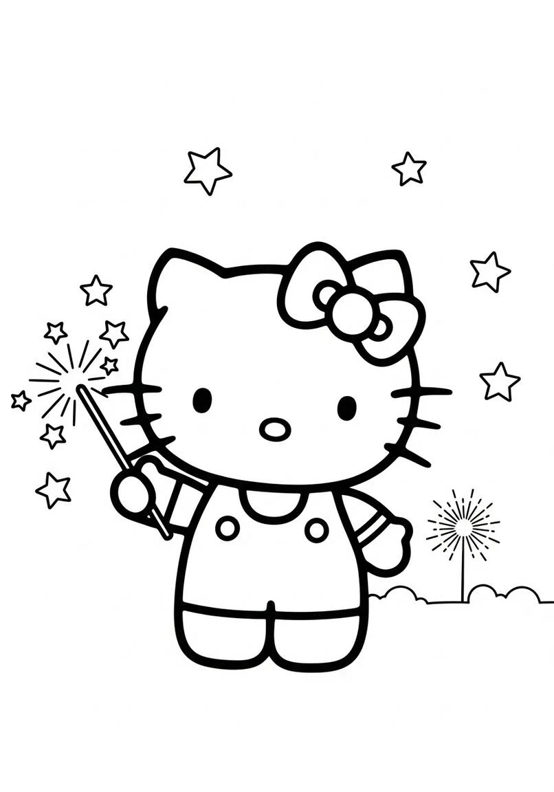 Hello Kitty Sosteniendo una bengala para colorear