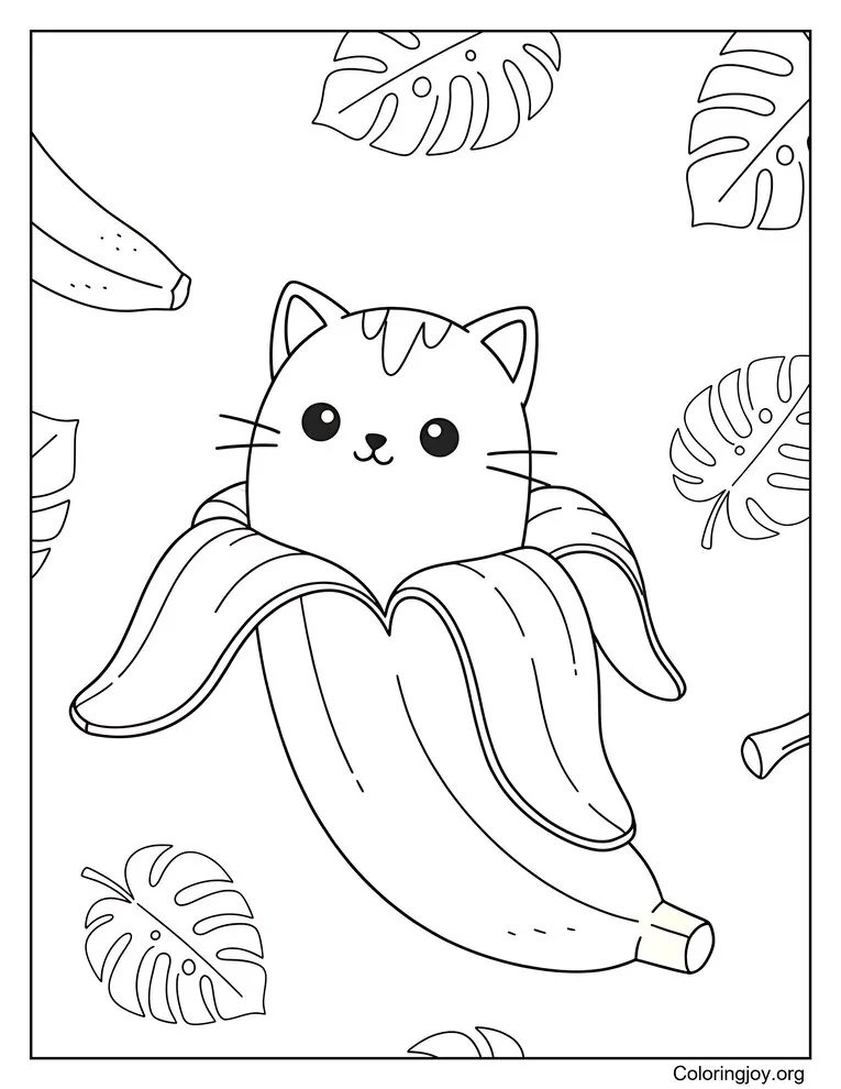 Linda página para colorear de gato plátano imprimible