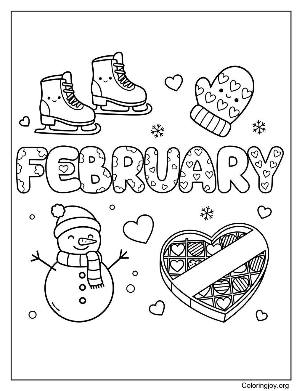 Cosas de febrero página para colorear