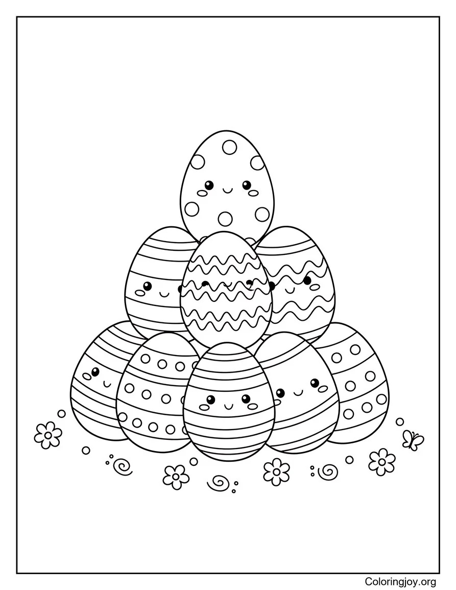 Easter eggs stacked in a pyramid coloring page