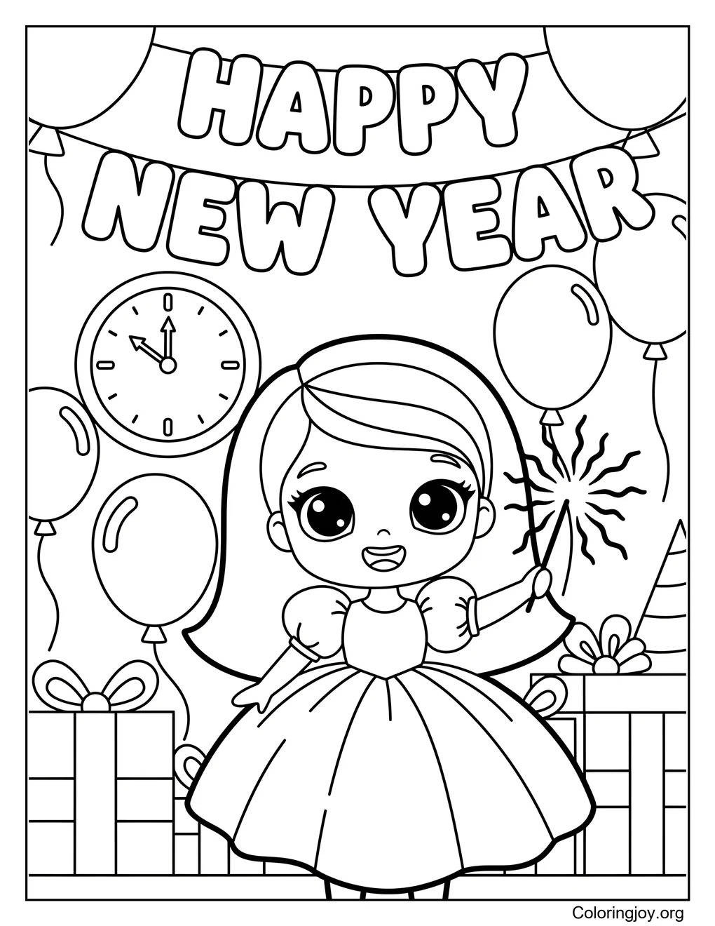 Barbie Happy New Year creative color page coloring page