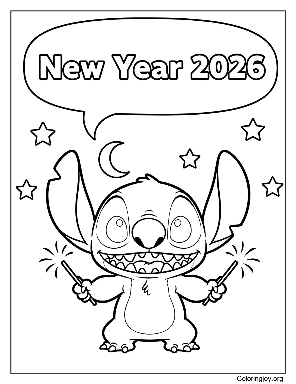 New Year 2026 festive coloring page