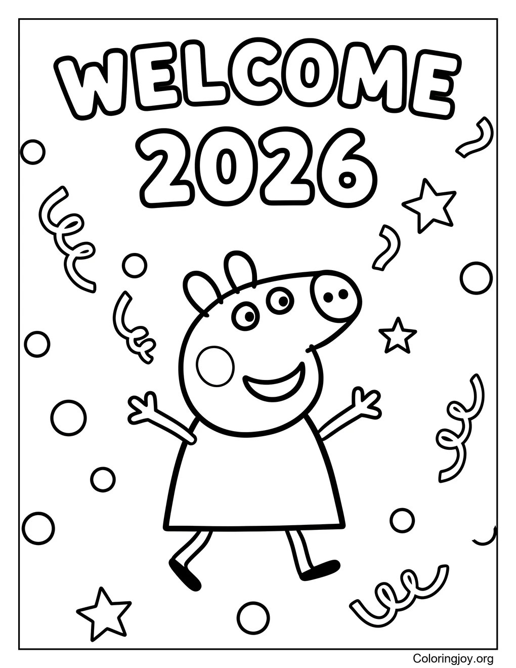 Peppa Pig New Year playful coloring sheet coloring page