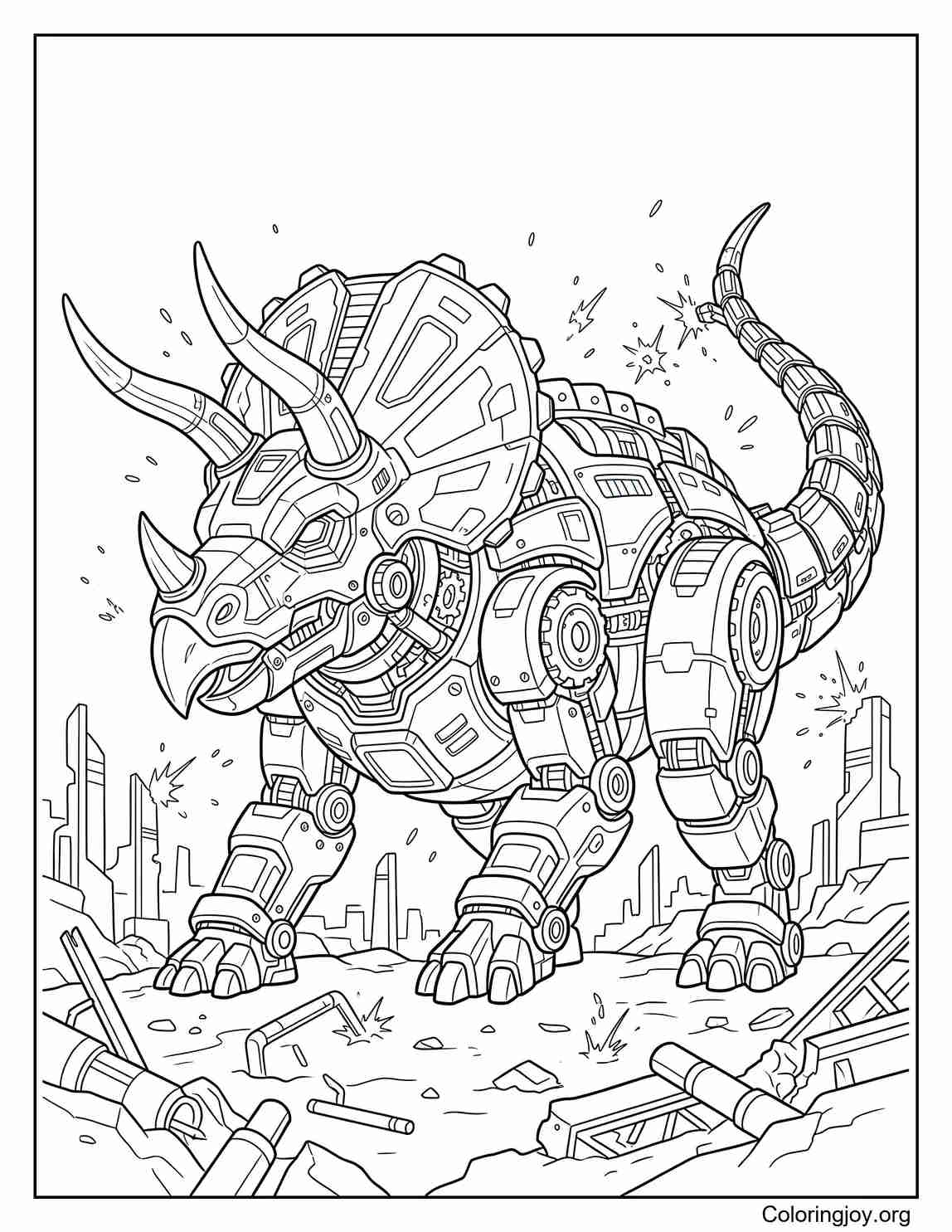 Robot Triceratops With Mechanical Armor Coloring Sheet