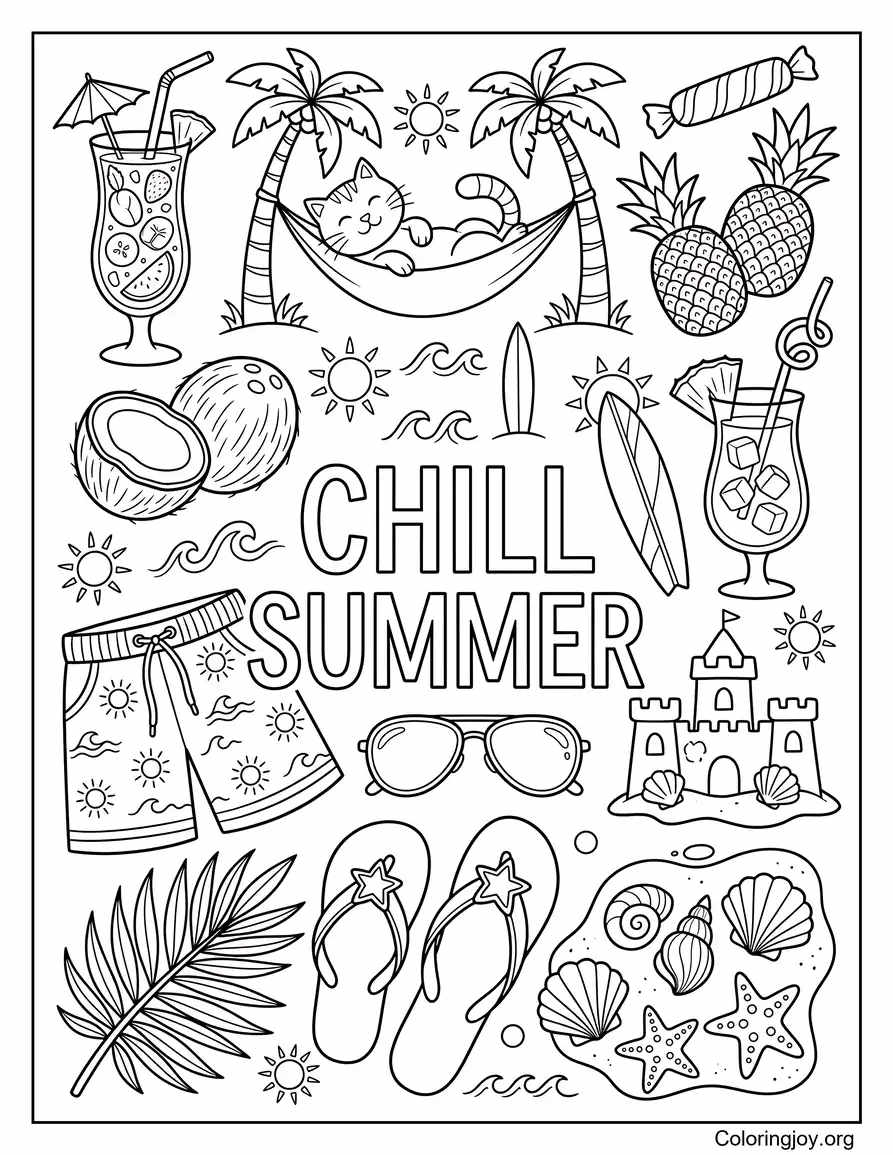 Chill Summer Doodles Stampa da colorare gratuita