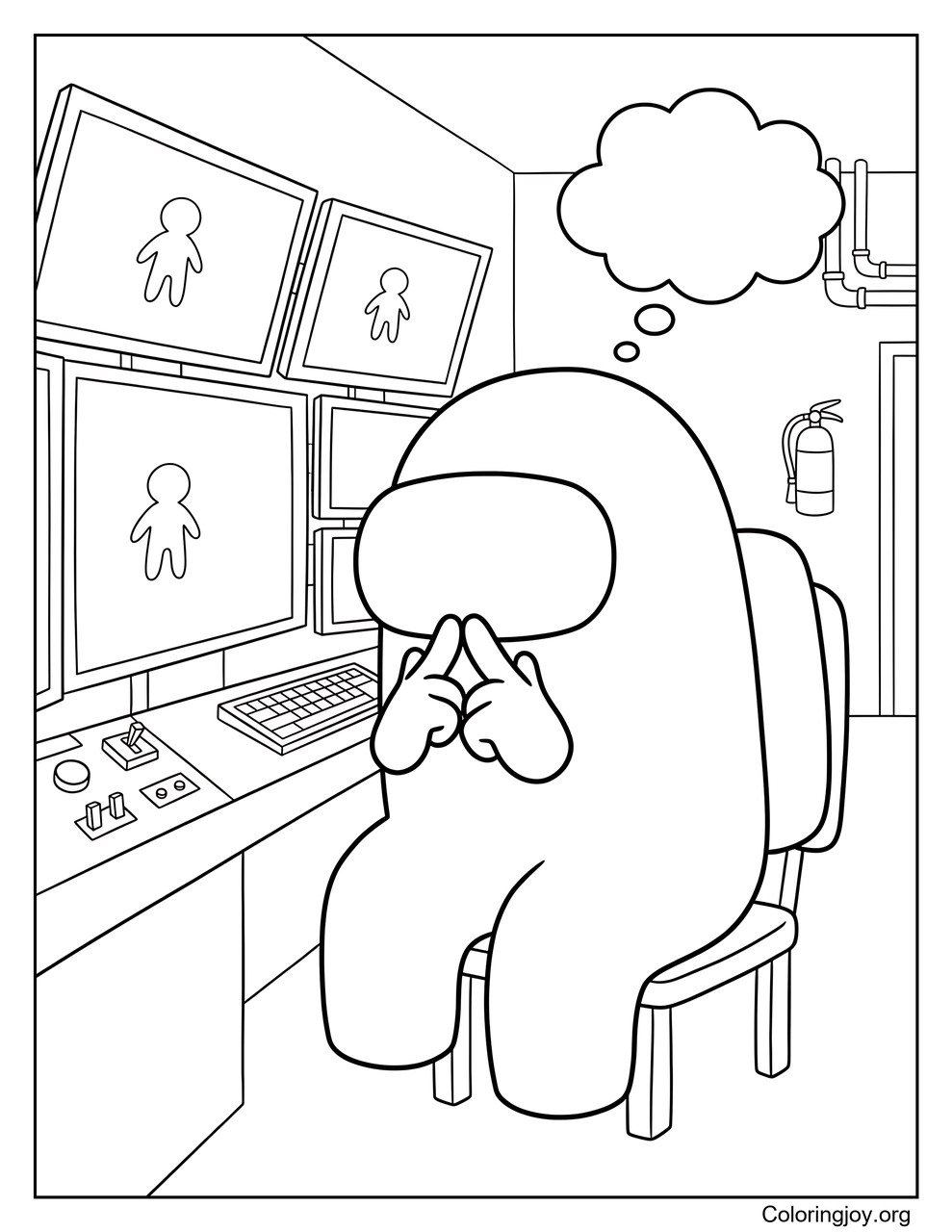 Watch the Cameras in Among Us Security coloring page