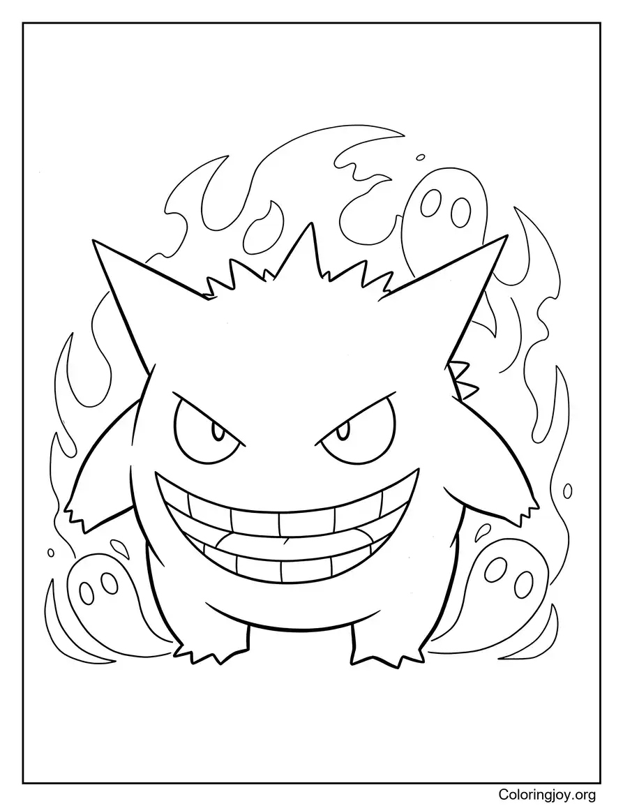 de la espeluznante escena de las sombras de Gengar página para colorear