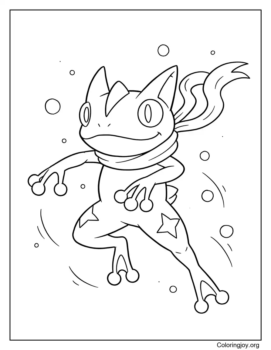 de Greninja Ninja Pose de acción página para colorear