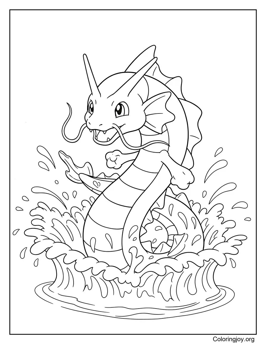 Gyarados resurgiendo del agua página para colorear
