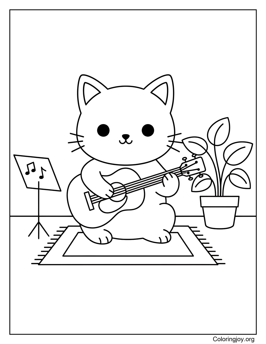 Playing music at home, this cat enjoys strumming a guitar.