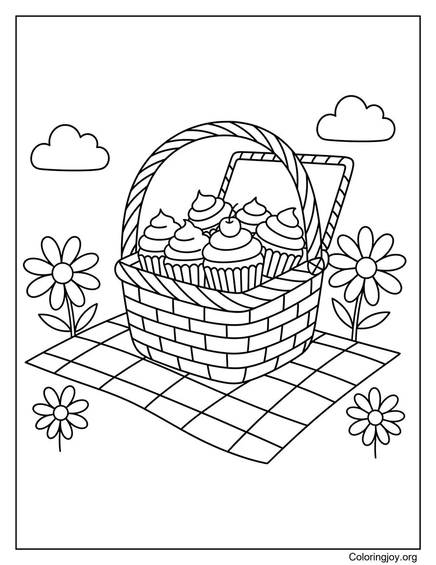 Panier à cupcakes sur une couverture de pique-nique