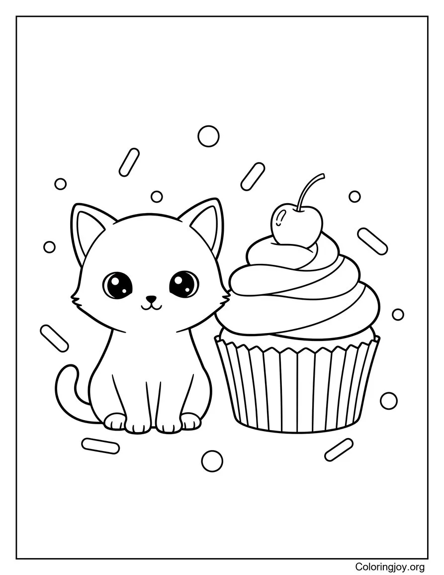 Chaton mignon à côté de Cupcake Treat