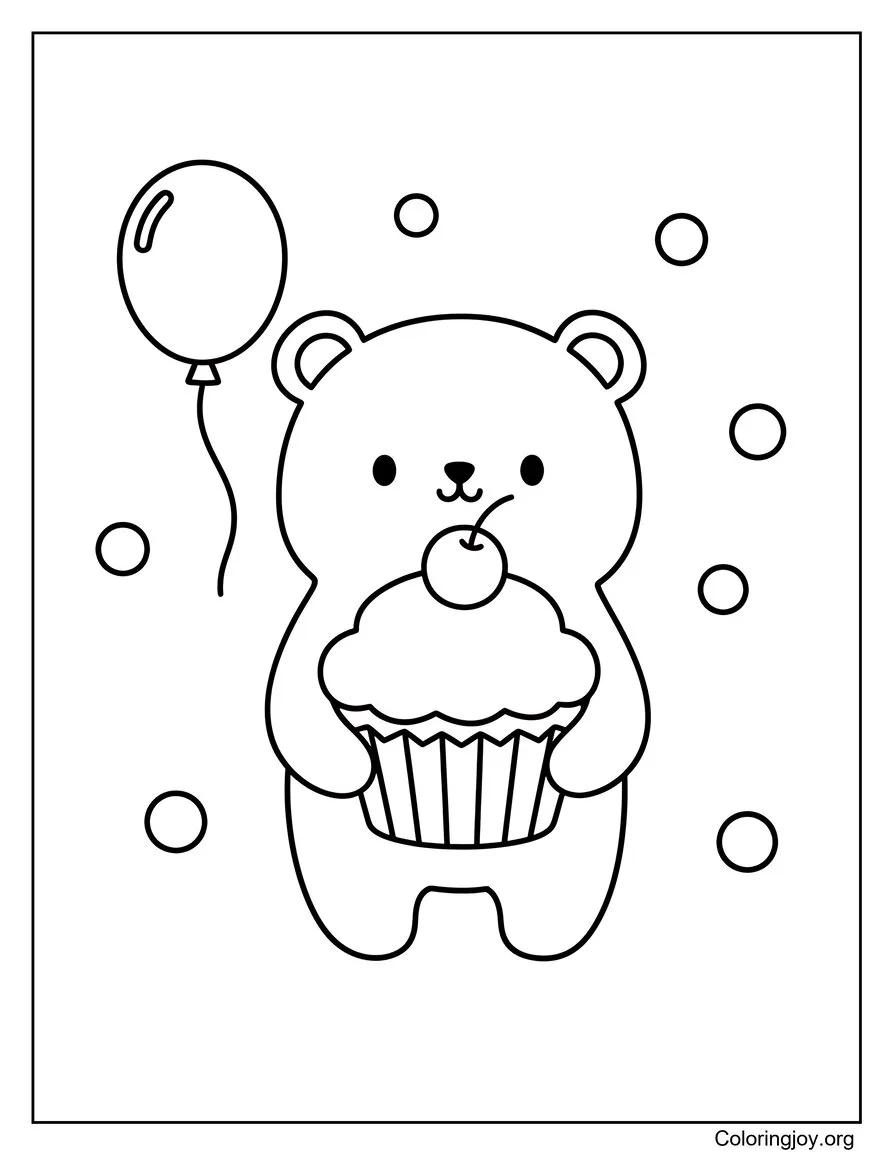 Petit ours tenant un cupcake
