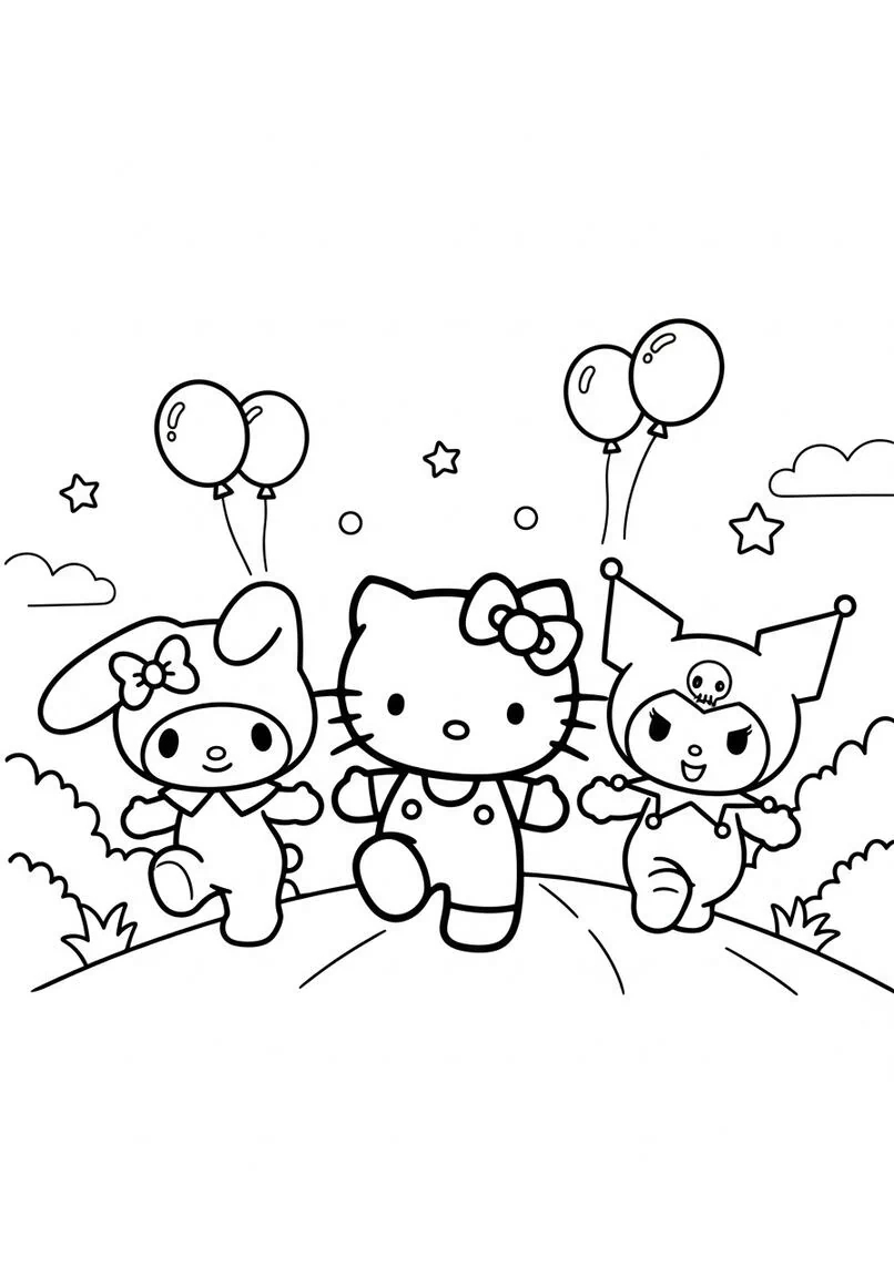 Hello Kitty Página para colorear de la amistad de My Melody Kuromi
