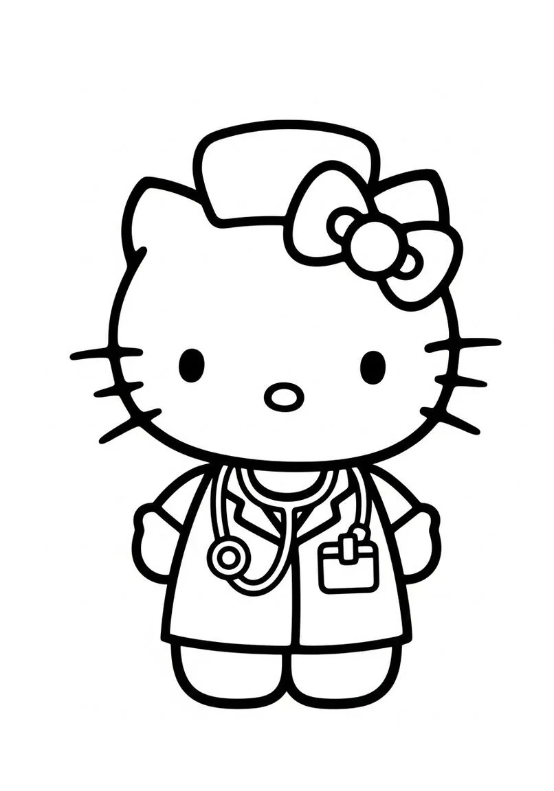 Página sencilla para colorear Hello Kitty Doctor para niños